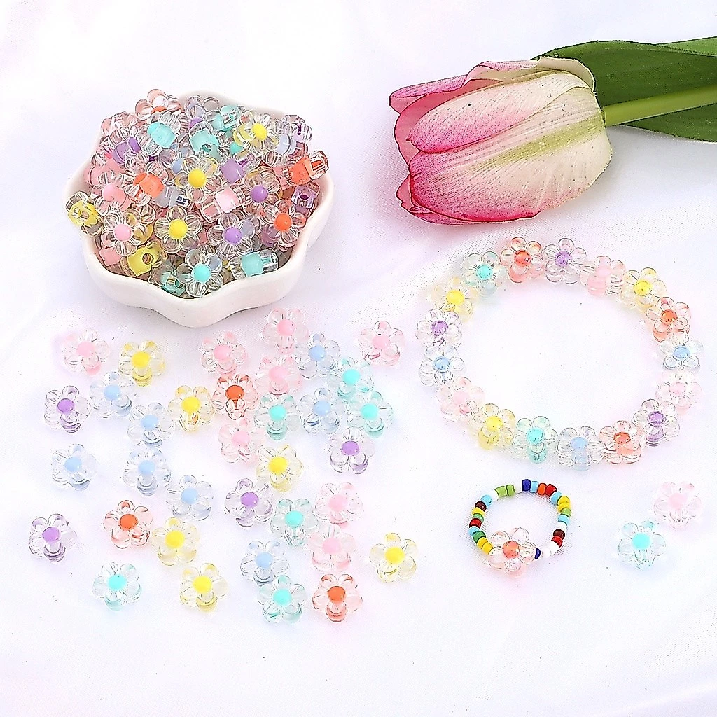 50ชิ้น Multicolor อะคริลิคลูกปัด Sunflowers Spacer สําหรับสร้อยคอมือสร้อยข้อมือและเครื่องประดับ DIY Handmade อุปกรณ์เสริม