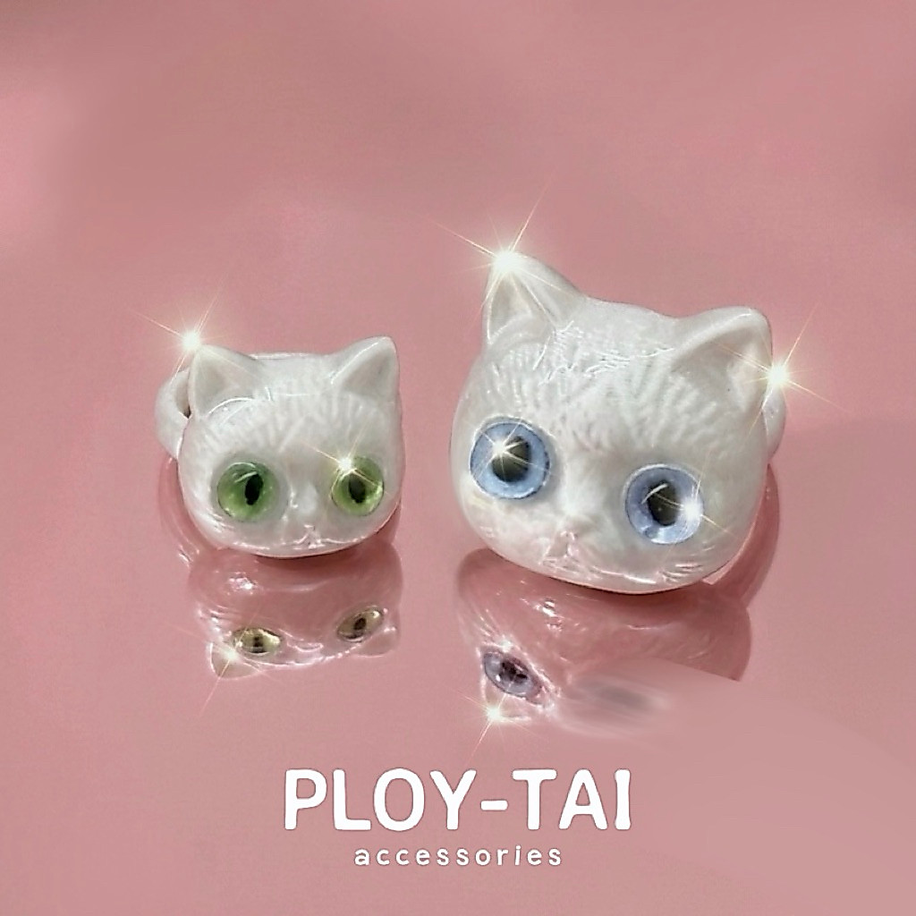 [ จัดส่ง 3-5 วัน ] PLOY-TAI accessories / Khao Manee Ring แหวนพลาสติกสีขาวมุกเคลือบเรซิ่นทั้งวง ขายเป็นคู่แม่กับลูก