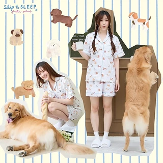 ชุดนอน sliptosleep - Cream Pup Shorts Set