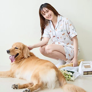 ชุดนอน sliptosleep - Cream Pup Shorts Set