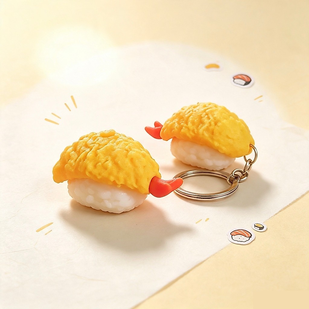 SCreate 3D-กุ้งเทมปุระซูชิ Clicker | ของเล่นกดคลายเครียด | พวงกุญแจ 3D Printing