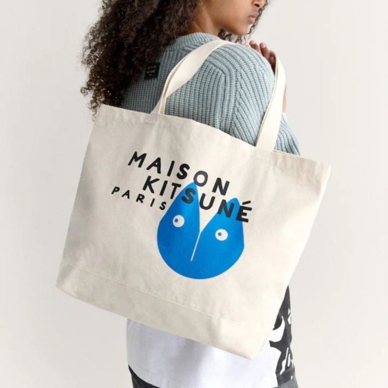 New Maison Kitsune fortune fox tote bag 🦊🥠14×19in ของแท้💯 พร้อมส่ง