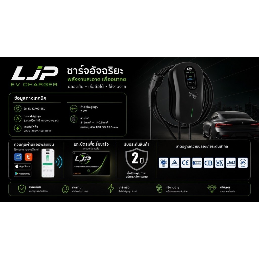 เครื่องชาร์จรถไฟฟ้าอีวีจาก LJPEV CHARGER 7kw