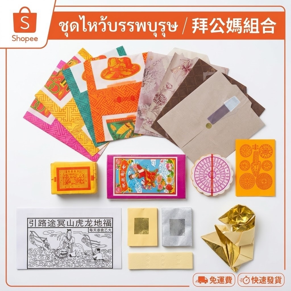 สารทจีนกระดาษไหว้ ชุดไหว้บรรพบุรุษ "ชุดกตัญญูประหยัด" เผาน้อย แต่ครบถ้วนตามประเพณี ฮกเกี้ยน-กวางตุ้ง