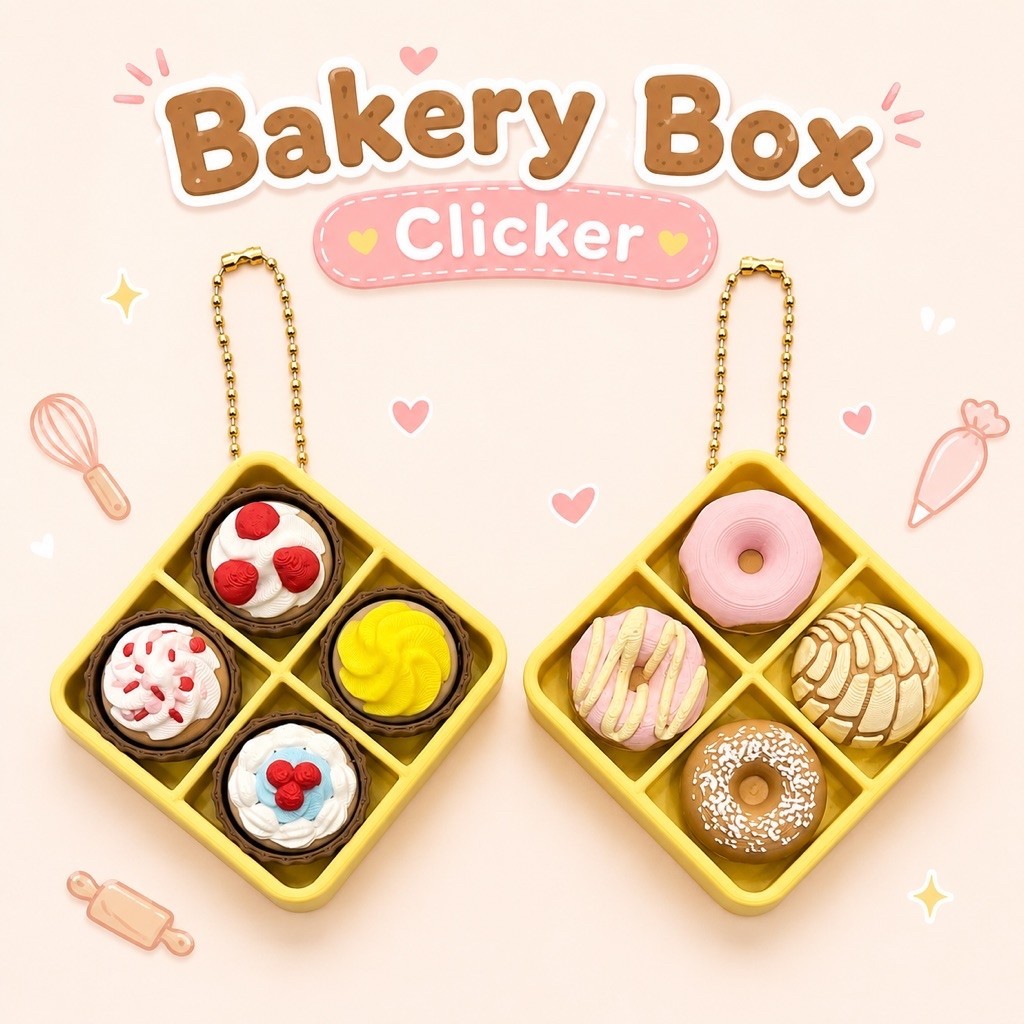 พร้อมส่ง Bakery Box Clicker พวงกุญแจ Clicker ขนมจิ๋ว | Cupcake / Donut | ของเล่นกดคลายเครียด 3D Print สไตล์คาเฟ่