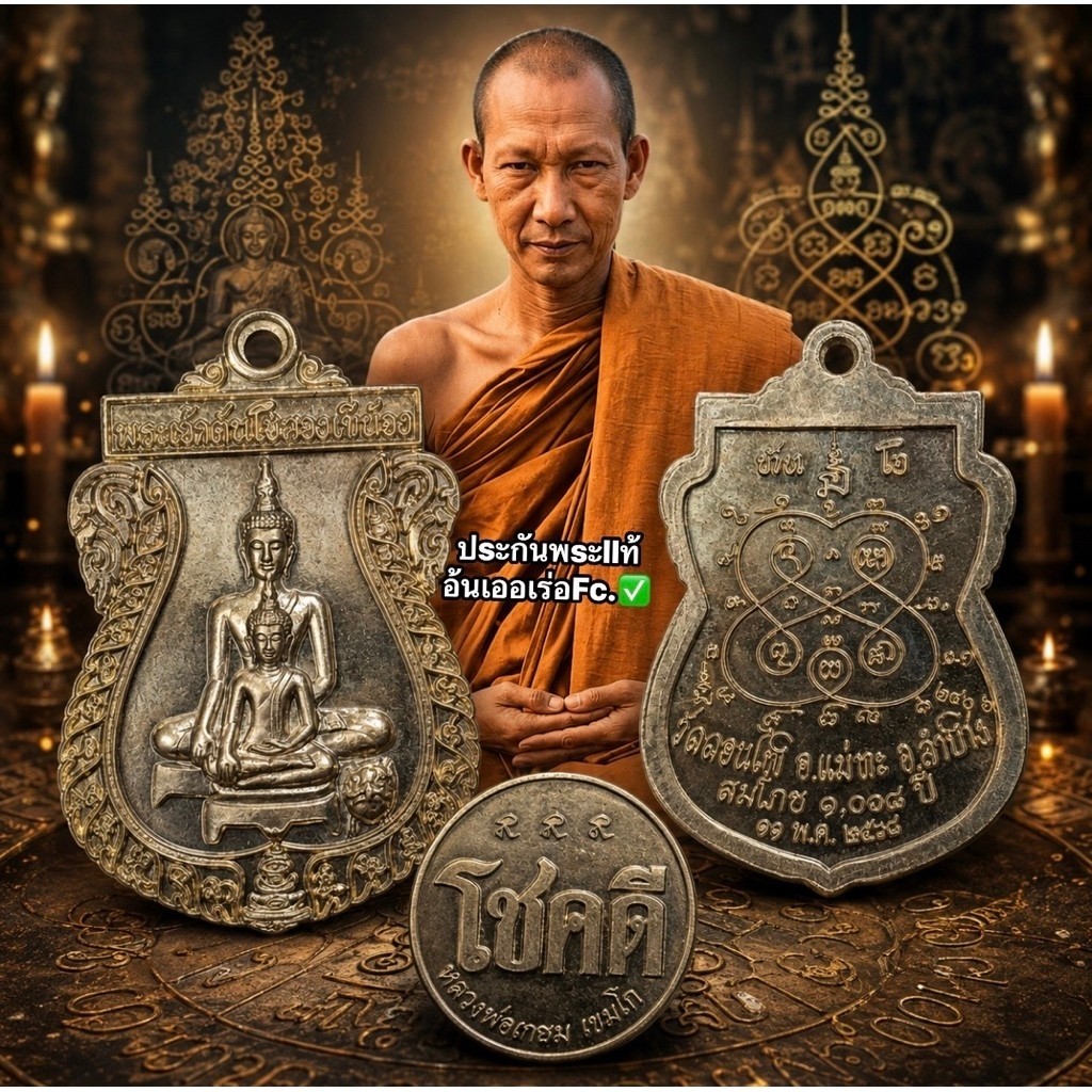 เหรียญโชคดีหลวงพ่อเกษม รุ่นสมโภช๑๐๖๘ปี(รับพระ2เหรียญ) หลวงพ่อเกษม เขมโก วัดดอนไฟ จ.ลำปาง พระเครื่อง วัตถุมงคล พระแท้