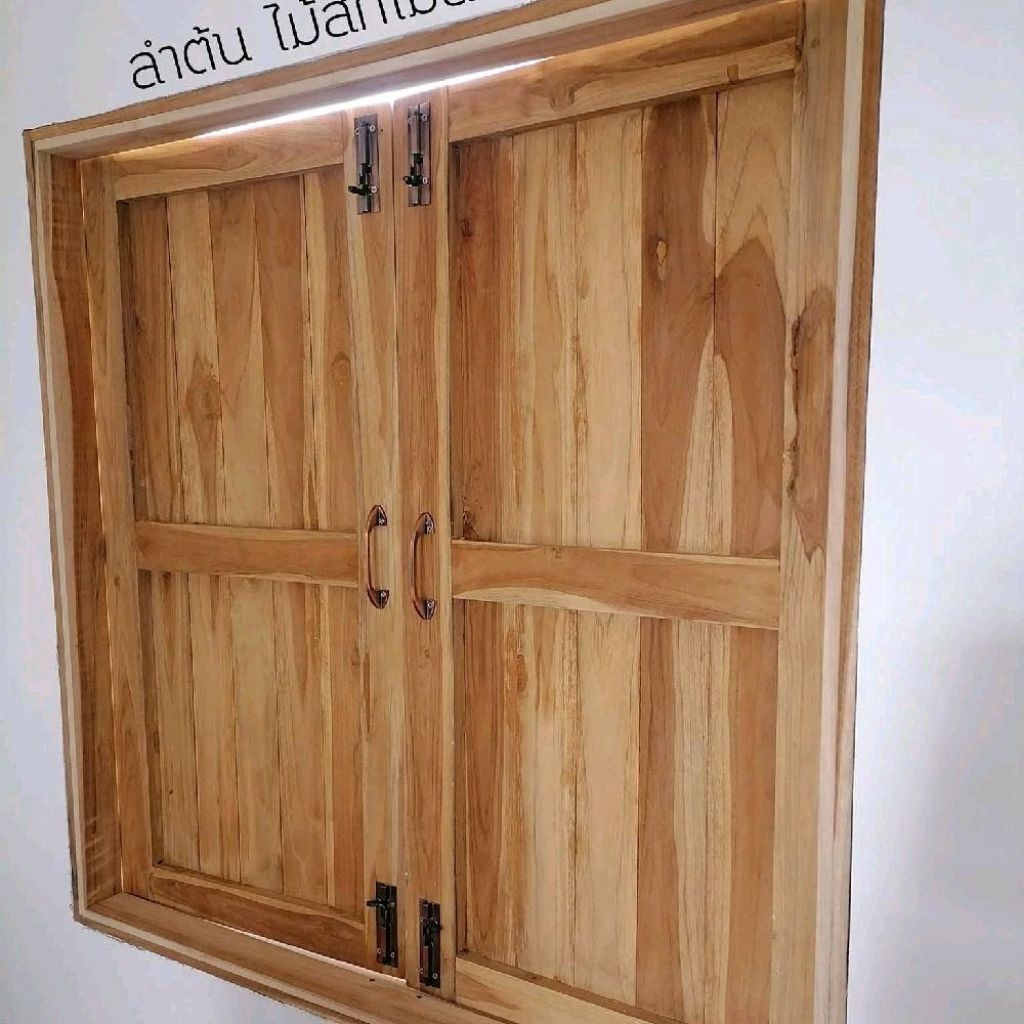 ชุดวงกบพร้อมหน้าต่างไม้สัก บานคู่ หน้าต่างไม้สัก หน้าต่างสายฝน บานหน้าต่าง 50*100 วงกบไม้สัก100/100ซม.