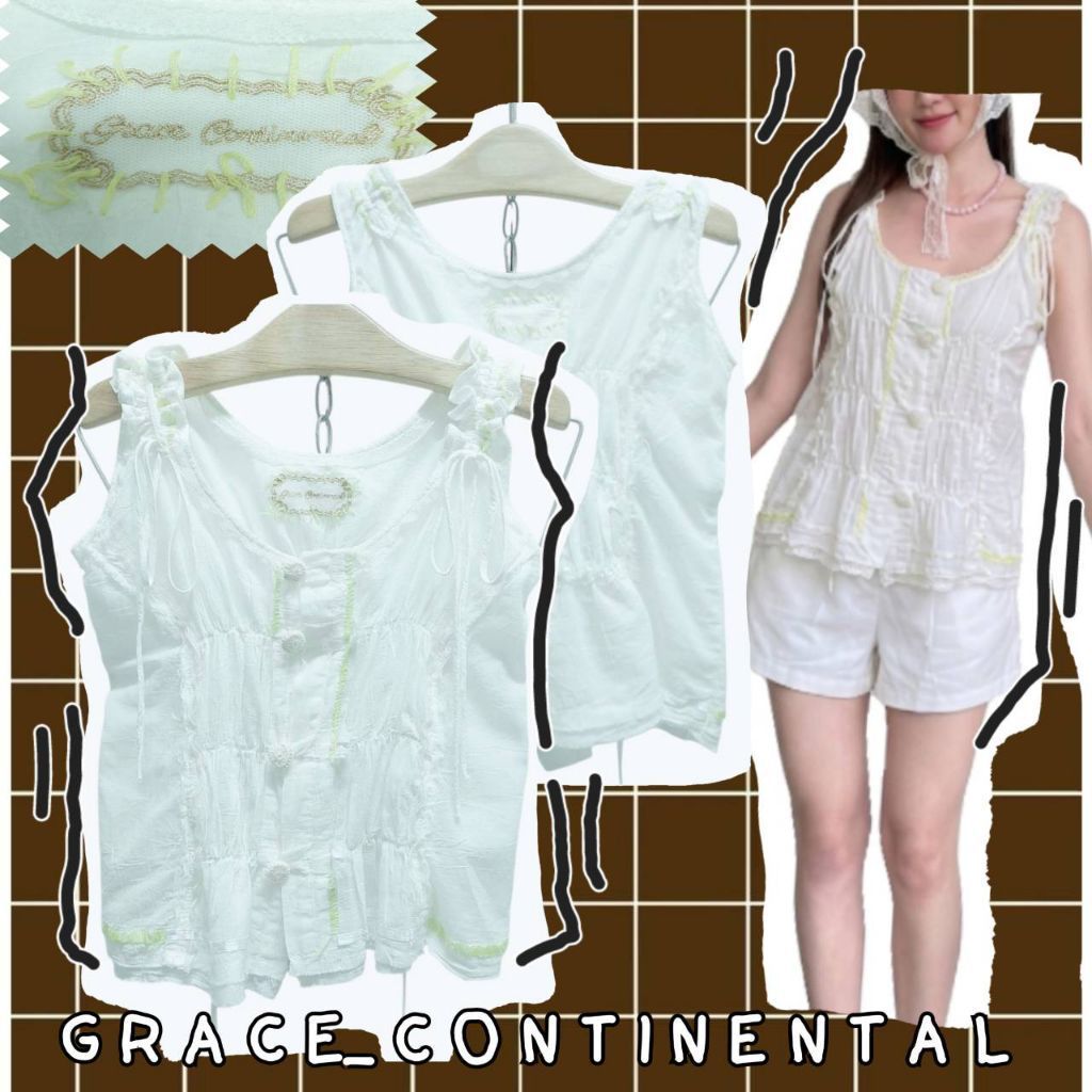 U036G R A C E_ C 0 N T I N E N T A L=เสื้อแขนกุดผ้าคอตตอนผสมลูกไม้