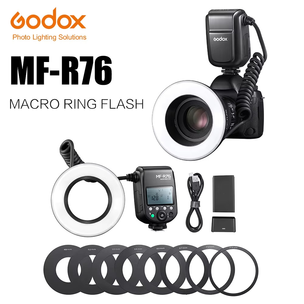 Godox MF-R76 RING76 5000K Macro LED Ring Light Speedlite Flash Light สําหรับ Sony Canon Nikon กล้อง 