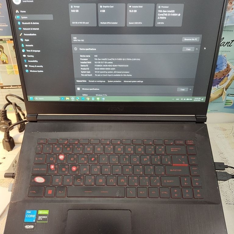 [มือสอง สภาพดี] โน้ตบุ๊กเกมมิ่ง MSI GF63 Thin 11SC (Core i5 Gen11 / RAM 16GB / SSD 512gb โน้ตบุ๊กทำง