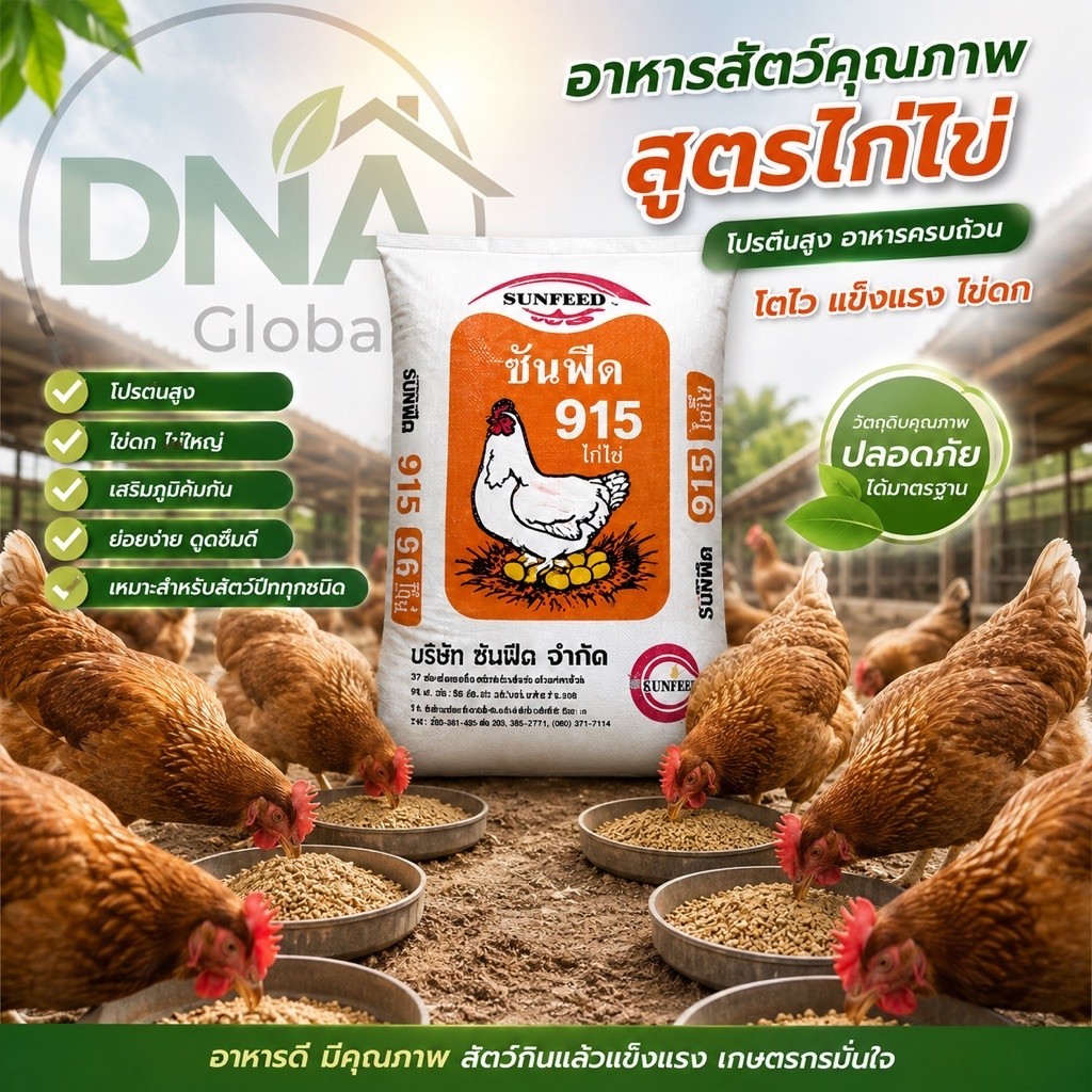 1กระสอบ 30กิโลกรัม  915เอ็ม 915พี อาหารไก่ไข่ซันฟีด 915m 915p แบบเม็ดและเกล็ด