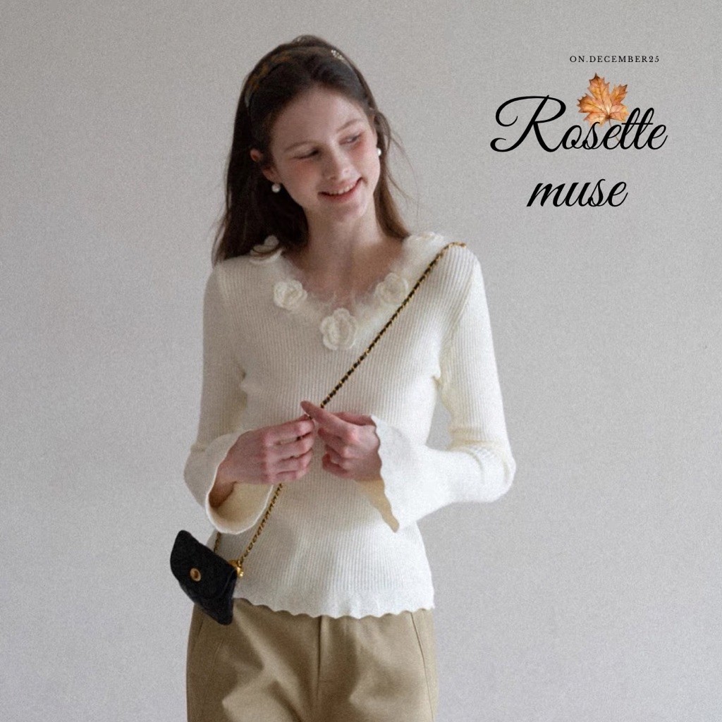 on.december25 เสื้อไหมพรมโทนครีม Rosette muse