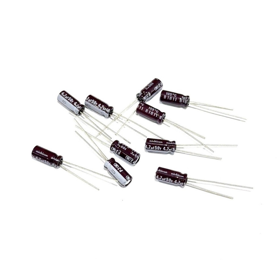 10ชิ้น Capacitor ตัวเก็บประจุ 4.7uF 50V 5*11.5MM ระยะขา2MM 105C ยี่ห้อ nichicon