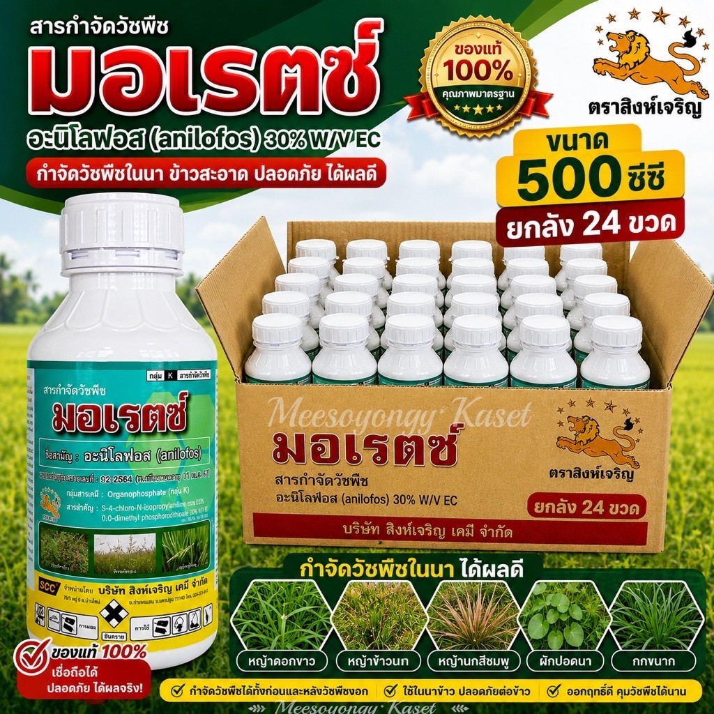 มอเรตซ์ (อะนิโลฟอส 30% W/V EC)ขนาด500ซีซี/24ขวด/ลัง สารกำจัดหญ้าดอกขาว หญ้าข้าวนก หญ้านกสีชมพู ผักปอดนา กกขนาก