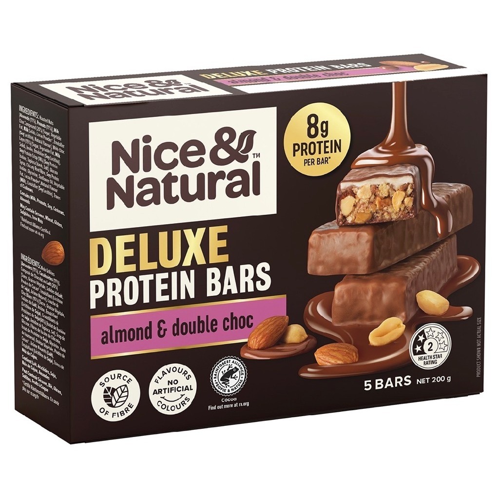 [ส่งด่วน] Nice & Natural Delixe Protein Bars Almond & Double Choc/Salted Caramel Cashew & Choc 200g โปรตีนบาร์