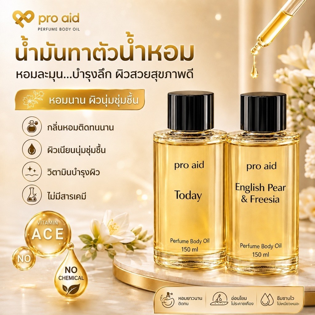 🌸 Pro Aid Perfume Body Oil 150 ml น้ำมันทาตัวน้ำหอม บำรุงผิวนุ่มชุ่มชื้น หอมละมุน กลิ่นหอมติดทนนาน 🌸