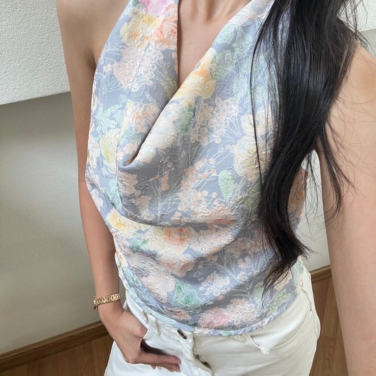 Rosie Top - เสื้อคอถ่วงซิปซ่อนด้านข้าง(ปรับเอวได้ ซับในซาตินนิ่มทั้งตัว)