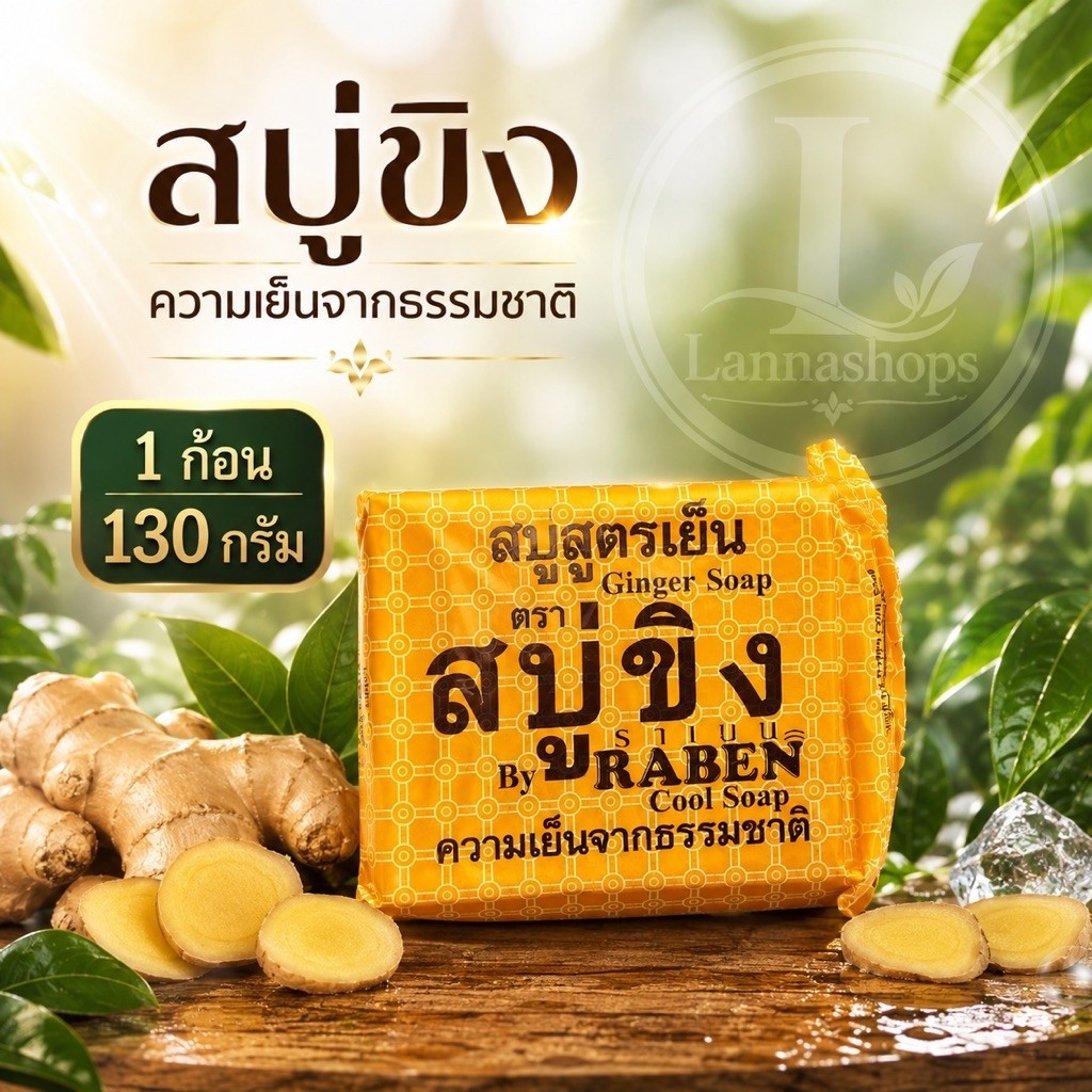 ราเบน สบู่ขิงสูตรเย็น 130 กรัม / 1 ก้อน
