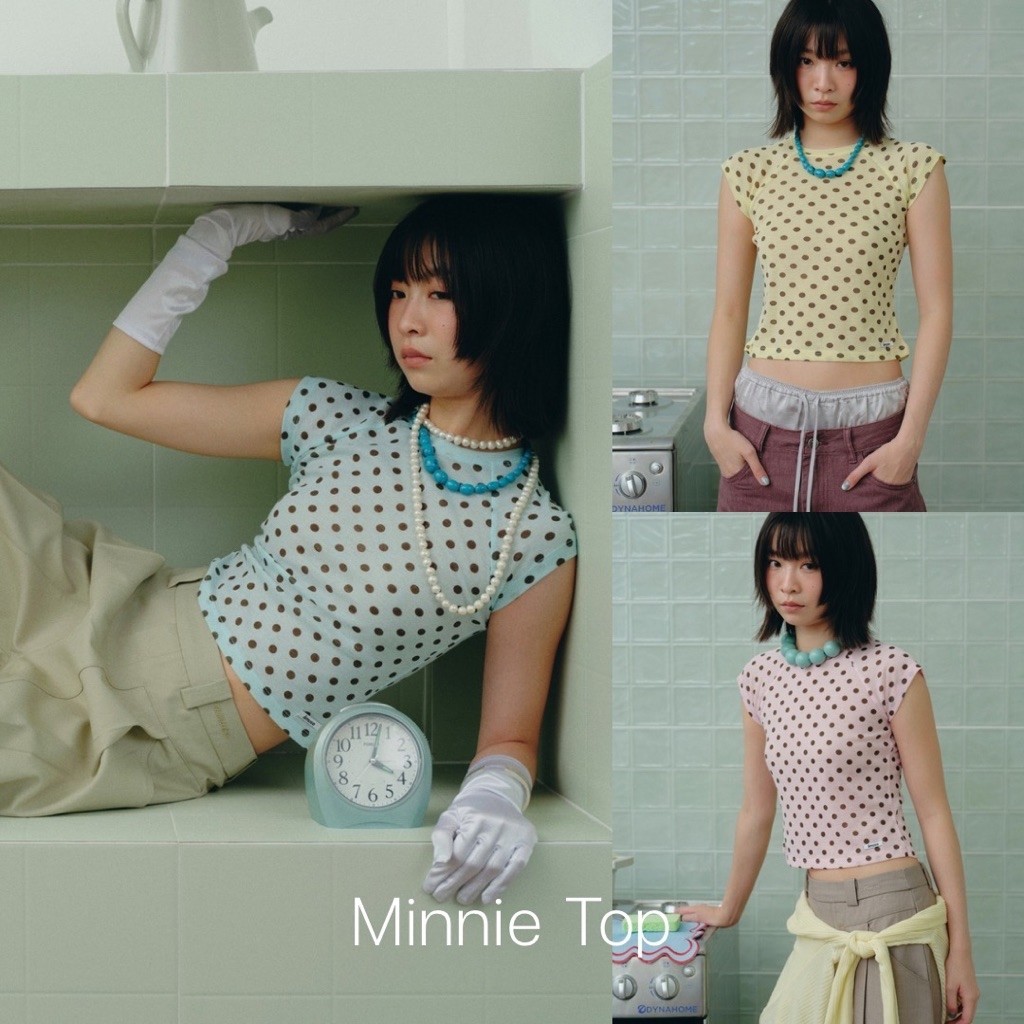 AMUSE BKK - Minnie Dot Baby Tee เสื้อครอปลายจุดแขนล้ำ ผ้าเนื้อบางกึ่งซีทรู เก็บทรงสไตล์ชิคๆ