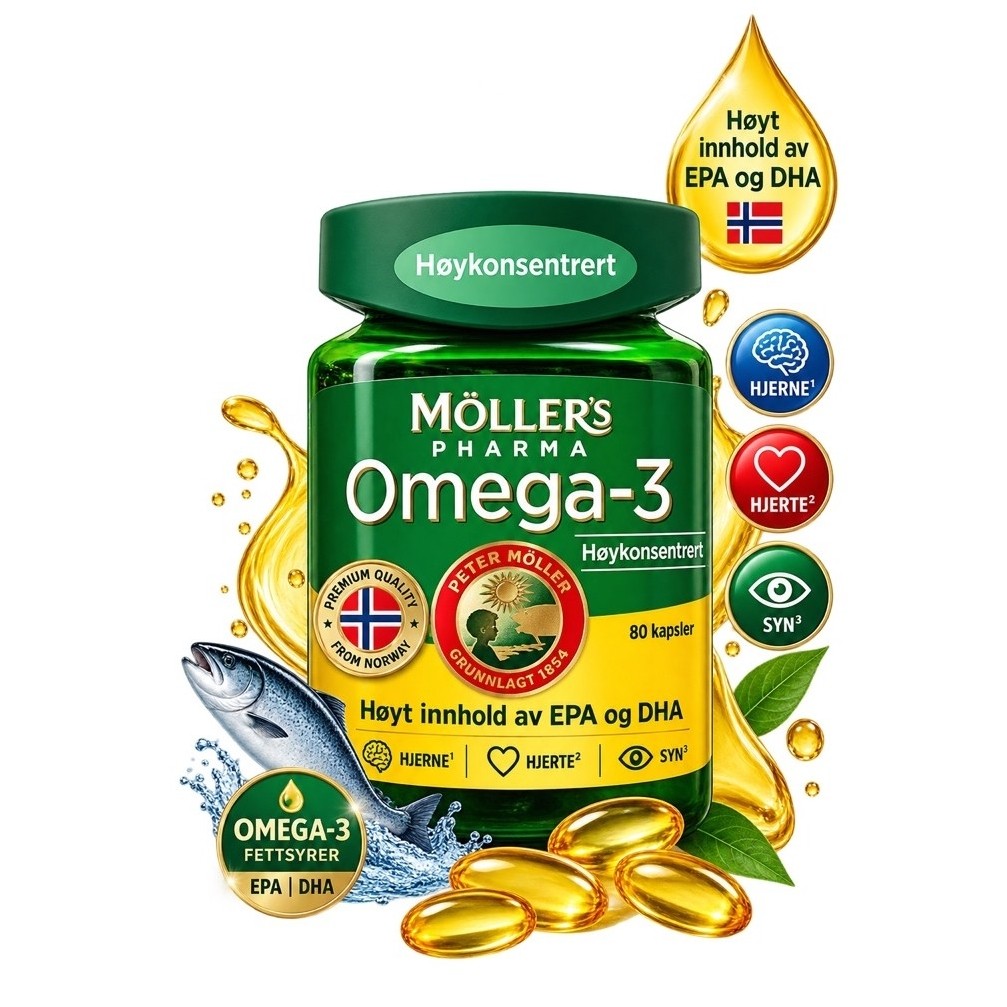 น้ำมันปลา นอร์เวย์ ชนิดเข้มข้น Moller’s Pharma Omega-3 Hoykonsentrert