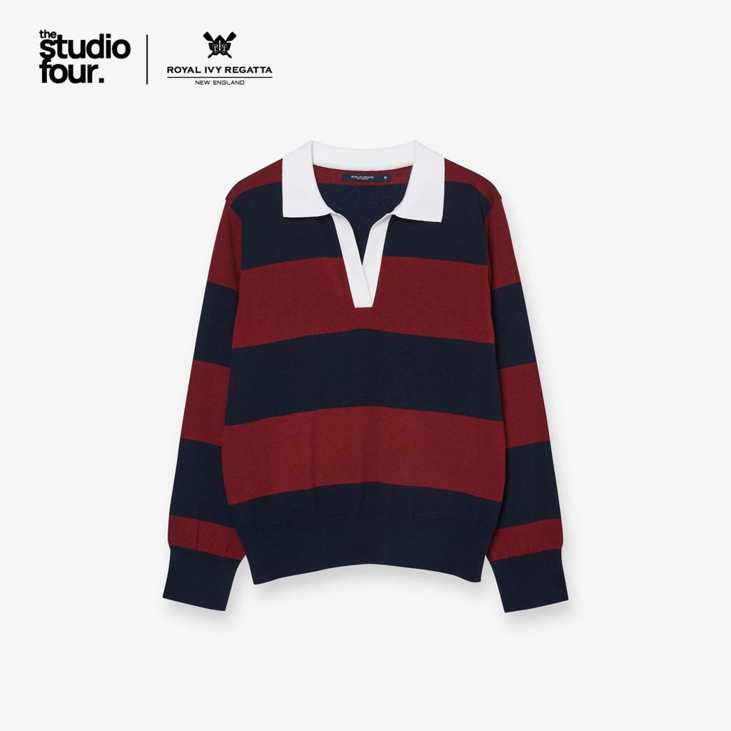ROYAL IVY REGATTA - Oversized Stripe Rugby Knit Polo Shirt Striped Grey เสื้อโปโล  (R26WGWA070)