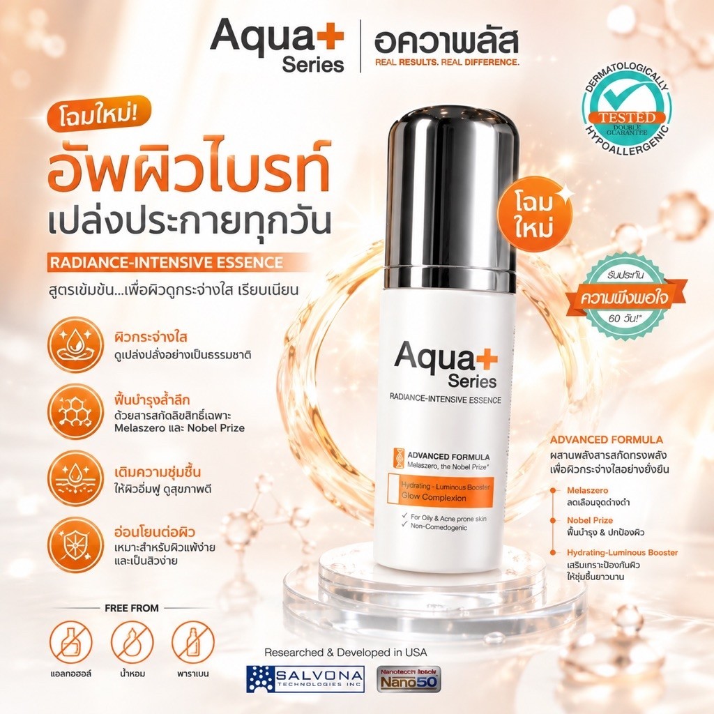 (ส่งฟรี สินค้าแท้100%) AquaPlus Radiance-Intensive Essence 30ml. เอสเซนส์กู้ผิว เนื้อบางเบา แพ้ง่ายใช้ได้