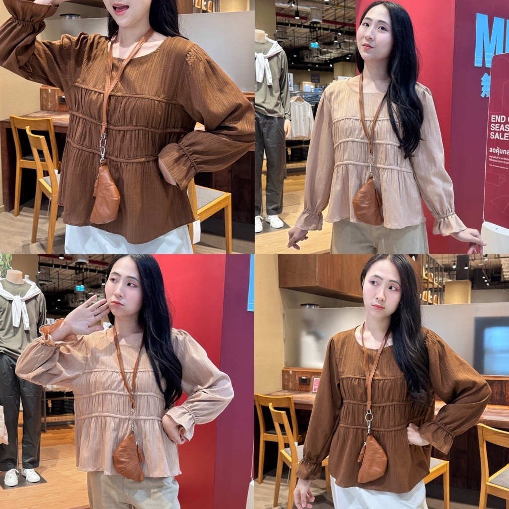เสื้อแขนยาวแต่งเส้นอกดีไซน์เรียบง่ายสาวอวบใส่ได้