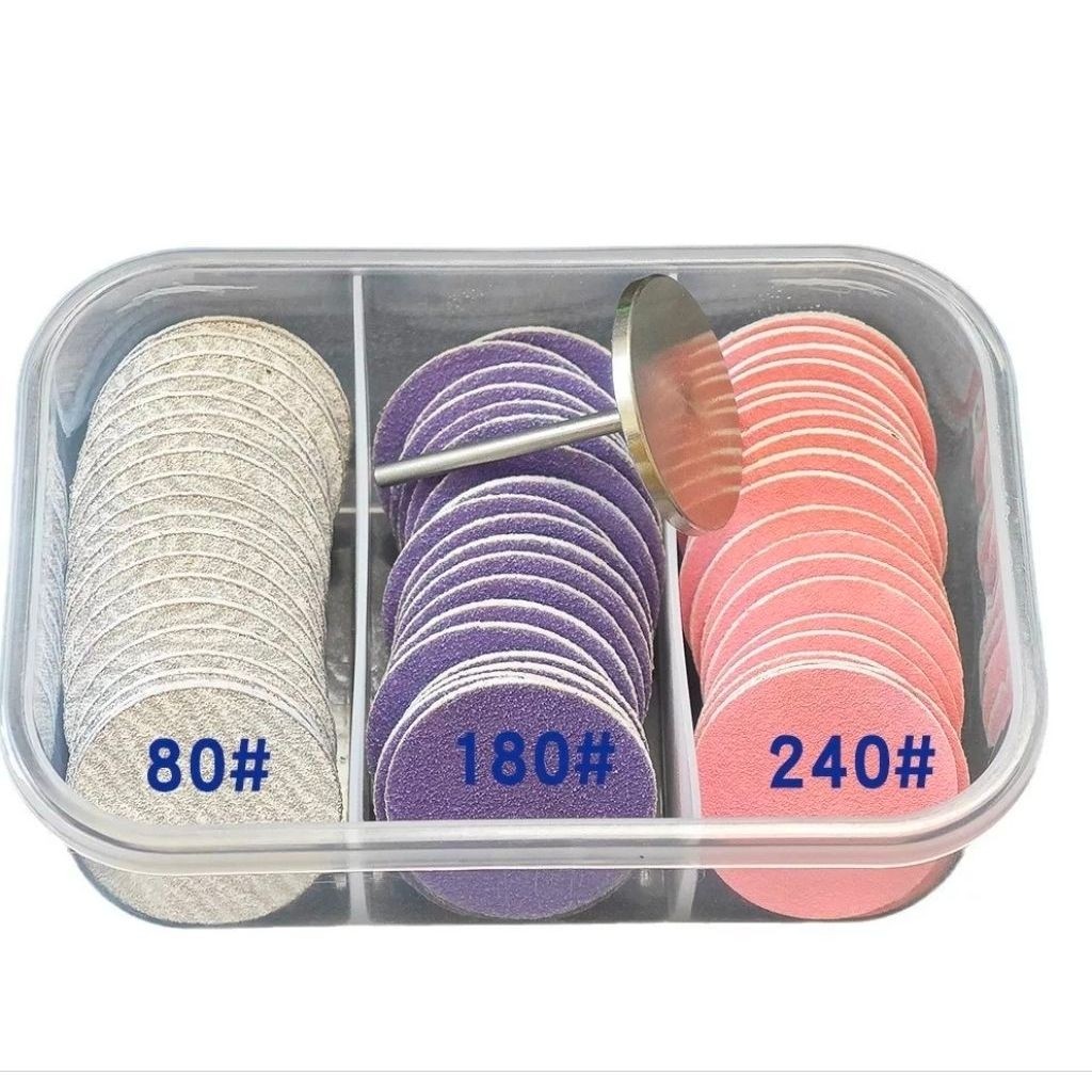 เซตแผ่นเจียขัดส้นเท้า พร้อมแป้นแกนเหล็กวงกลม 25mm. กระดาษทราย 3 ความหยาบจำนวนรวม60ชิ้น พร้อมส่ง