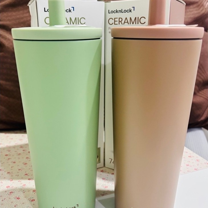 พร้อมส่ง LocknLock แก้วเก็บอุณหภูมิเคลือบเซรามิก Pop Up Straw ความจุ 740ml. รุ่น LHC4156