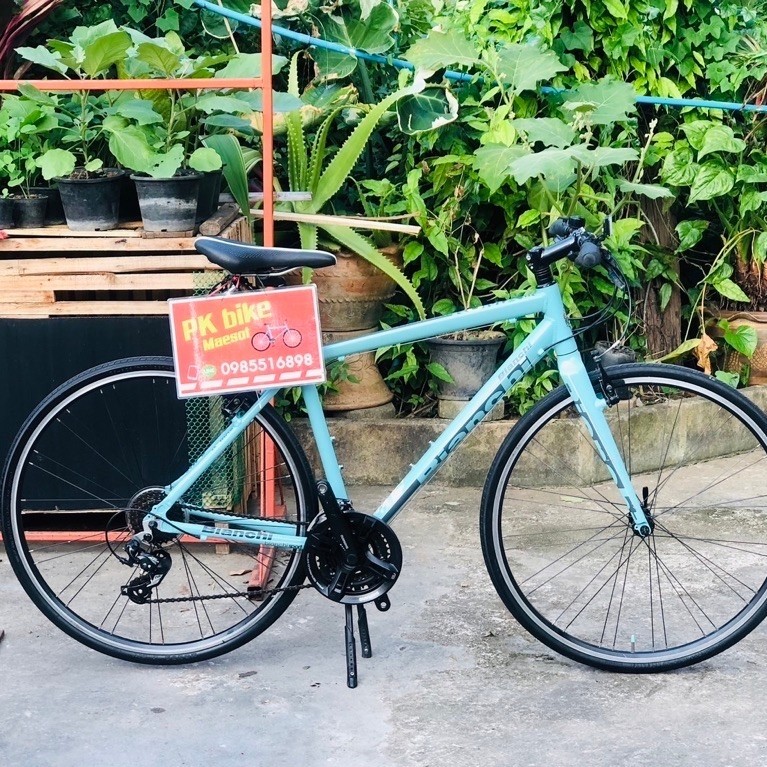 จักรยานไฮบริด เก่าญี่ปุ่น ยี่ห้อ Bianchi Roma3 แท้ ไซส์ 50 cm สีฟ้าสวยๆ เฟรมอะลู เบาะเดิม ขาตั้งคู่(