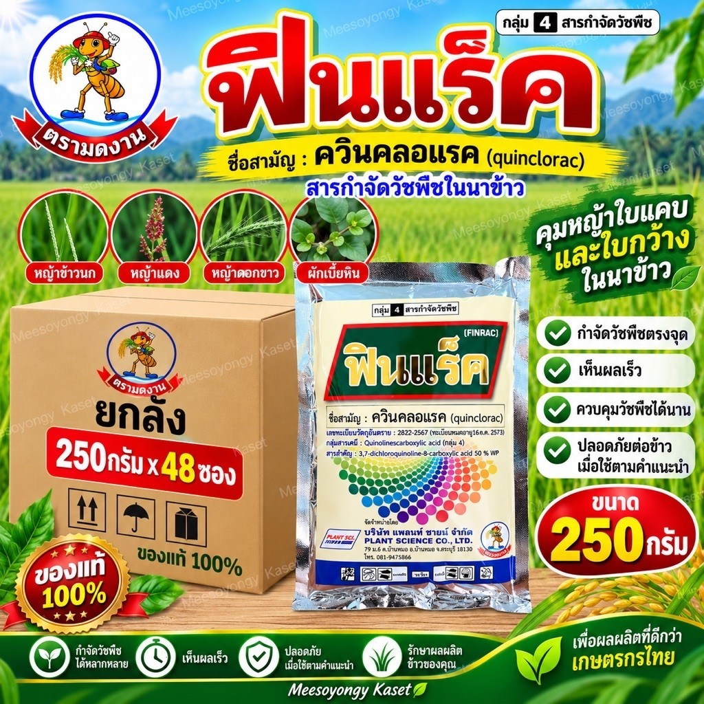ฟินแร็ค #ควินคลอแรก(quinclorac)50%WPขนาด 250 กรัม กำจัดหญ้าในนาข้าว ((สินค้าขายยกลัง))กดดูที่ตะกร้า