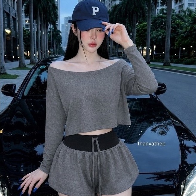 #thanyathep เซท2ค่าสาววว จึ้งมากนะเอาจริง เสื้อปาดไหล่น้องมาคู่กางเกงบอลลูนขาสั้นเอวทูโทน