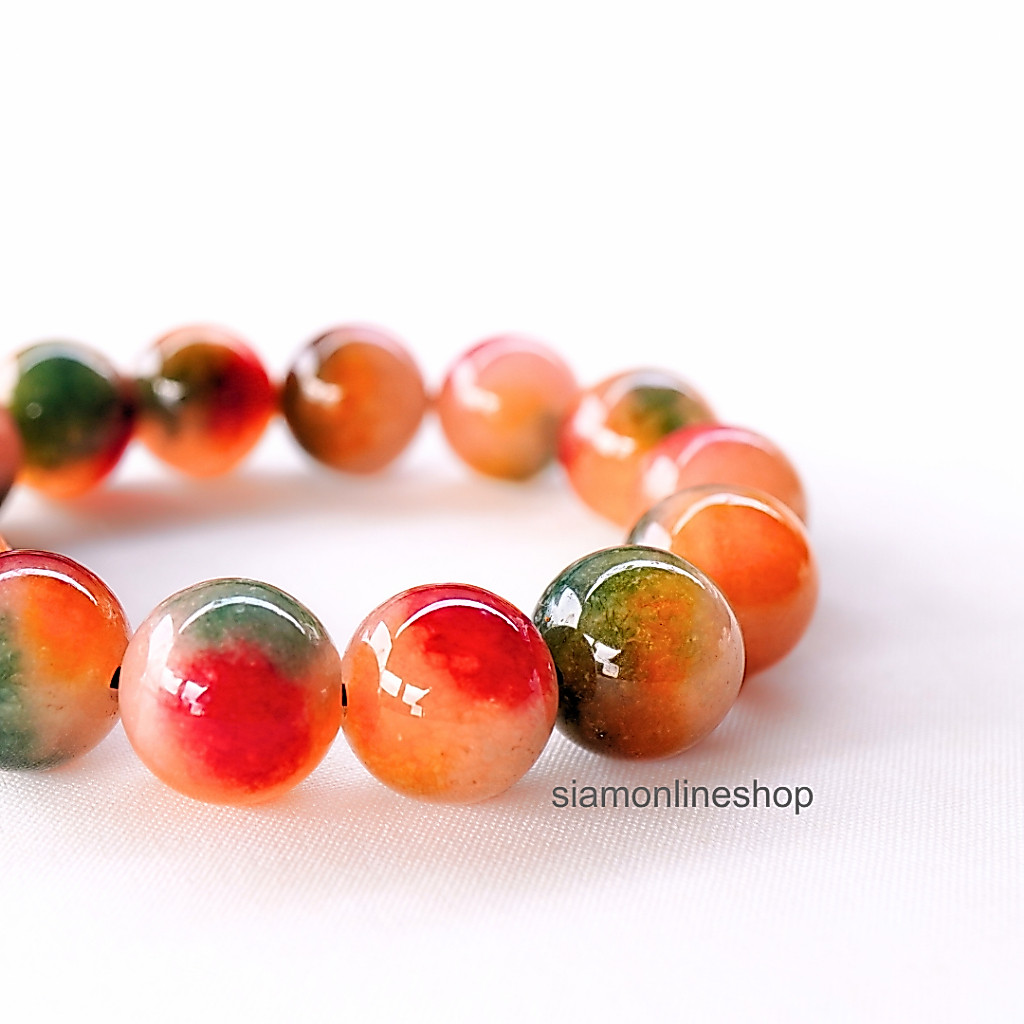 LUCKYSTONE หินสีนำโชค โทนสีเหลืองเขียว ขนาด 12 มม. สร้อยข้อมือหินแท้ by siamonlineshop