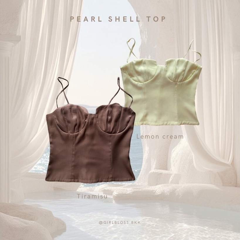 Girlbloss - Pearl shell top สายเดี่ยวอกทรงเปลือกหอย ผ้าซาติน