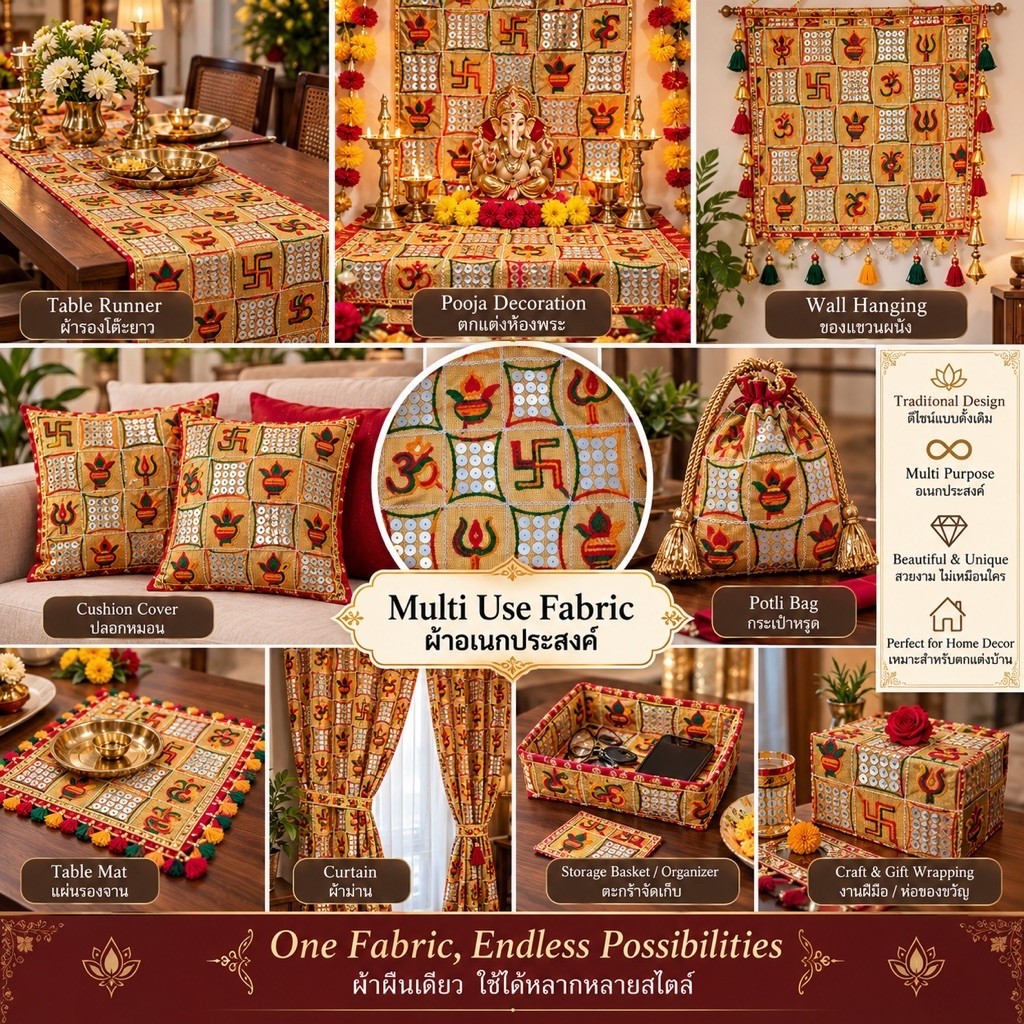 ✨ Indian Multi-Use Embroidered Fabric – Pieces Goods | ผ้าอินเดียปักลายอเนกประสงค์แบบตัดเป็นชิ้น ✨