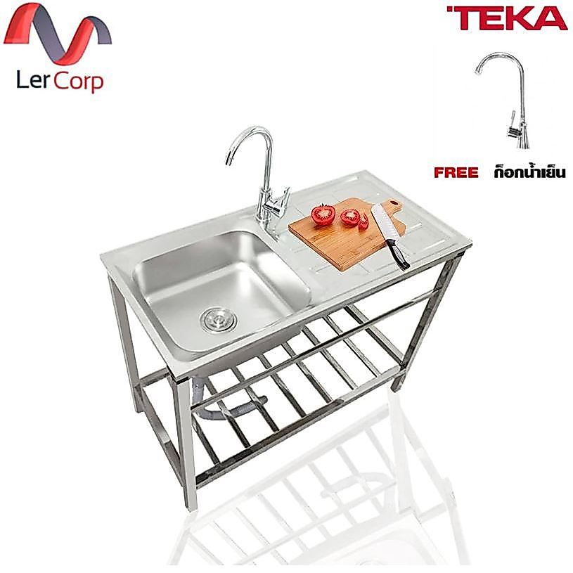 (Teka) อ่างล้างจานตั้งพื้น 1 หลุม 1 ที่พัก รุ่น AJ 100.50 1B 1D สเตนเลส ฟรีก็อกน้ำเย็น