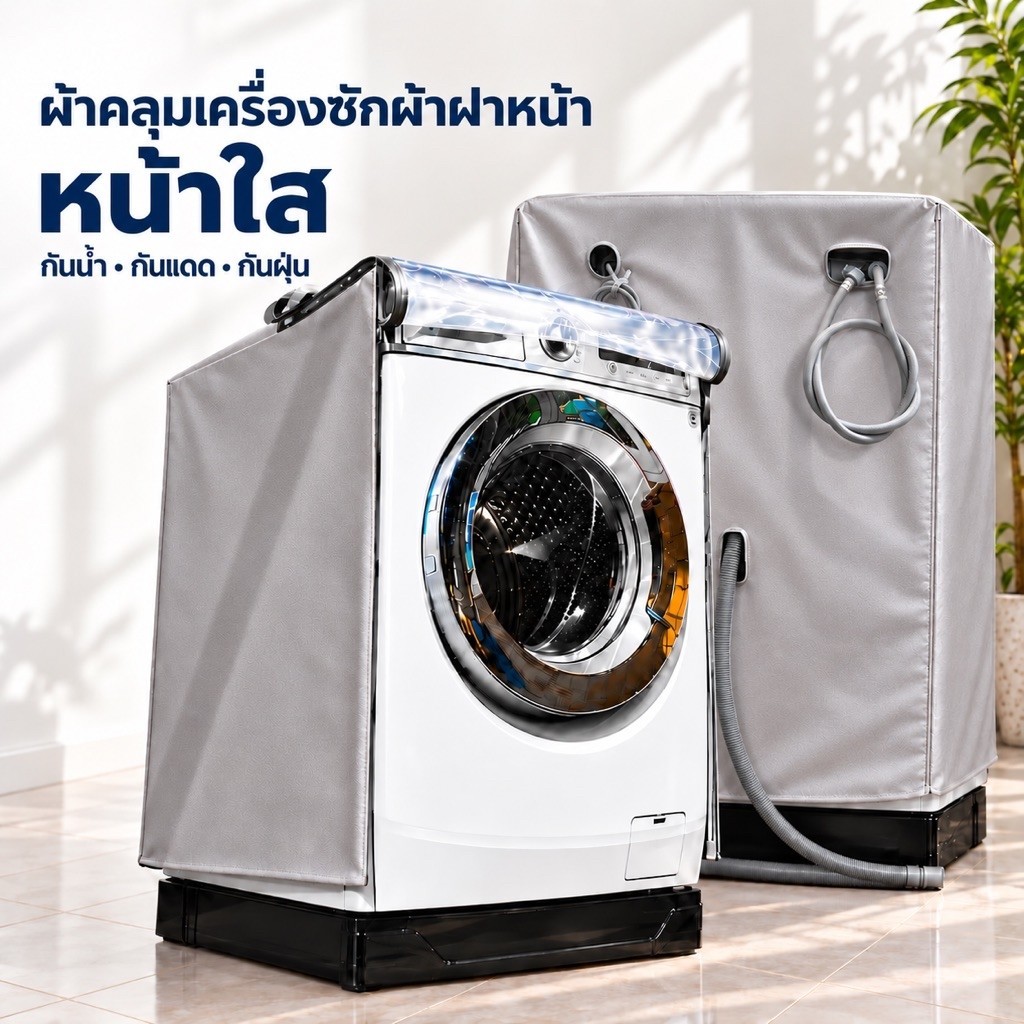 ผ้าคลุมเครื่องซักผ้า ฝาหน้าหน้าใส (โชว์เครื่อง) พร้อมส่ง