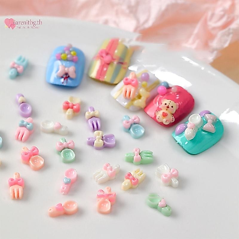 Renbg 50 ชิ้นน่ารักการ์ตูนบนโต๊ะอาหารเล็บ Charms 3d เรซิ่นพลั่วส้อมช้อนเล็บอุปกรณ์เสริมสําหรับงานฝีมือ Diy TH