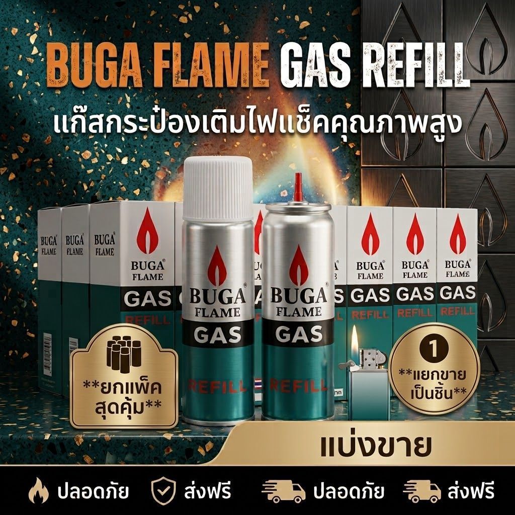 [พร้อมส่ง]​ แก๊สกระป๋องเติมไฟแช็ค BUGA GAS Flame REFILL (ขนาด 50 กรัม)