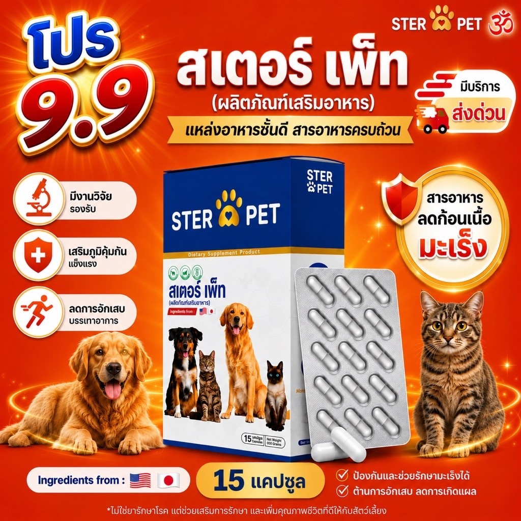 **มีส่งด่วน [STER PET 1 กล่อง 15 แคปซูล ] มะเร็ง เนื้องอก แผลประทุ ดูแลครบวงจร