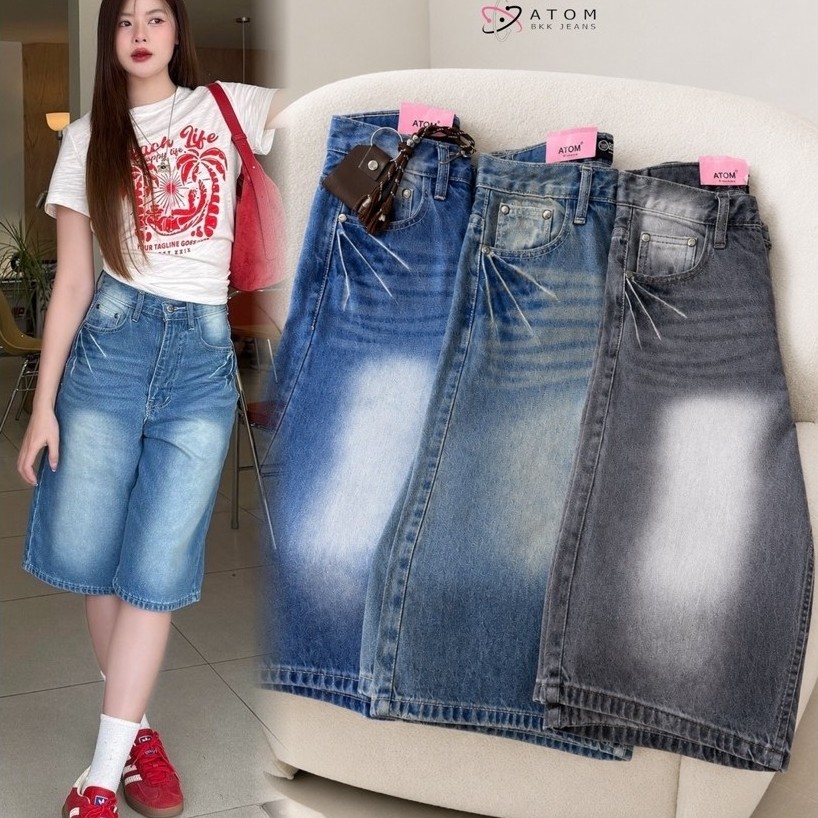 ATOMยีนส์ขาสั้นเอวสูงผ้าไม่ยืด#รหัส3008 S-XL