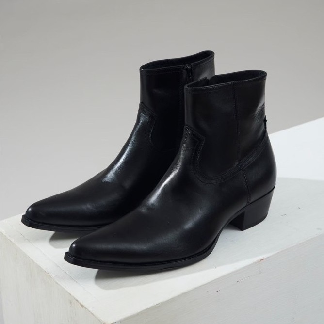 Chelsea Boots Western Black (5cm หนังแท้ ซิปข้าง)