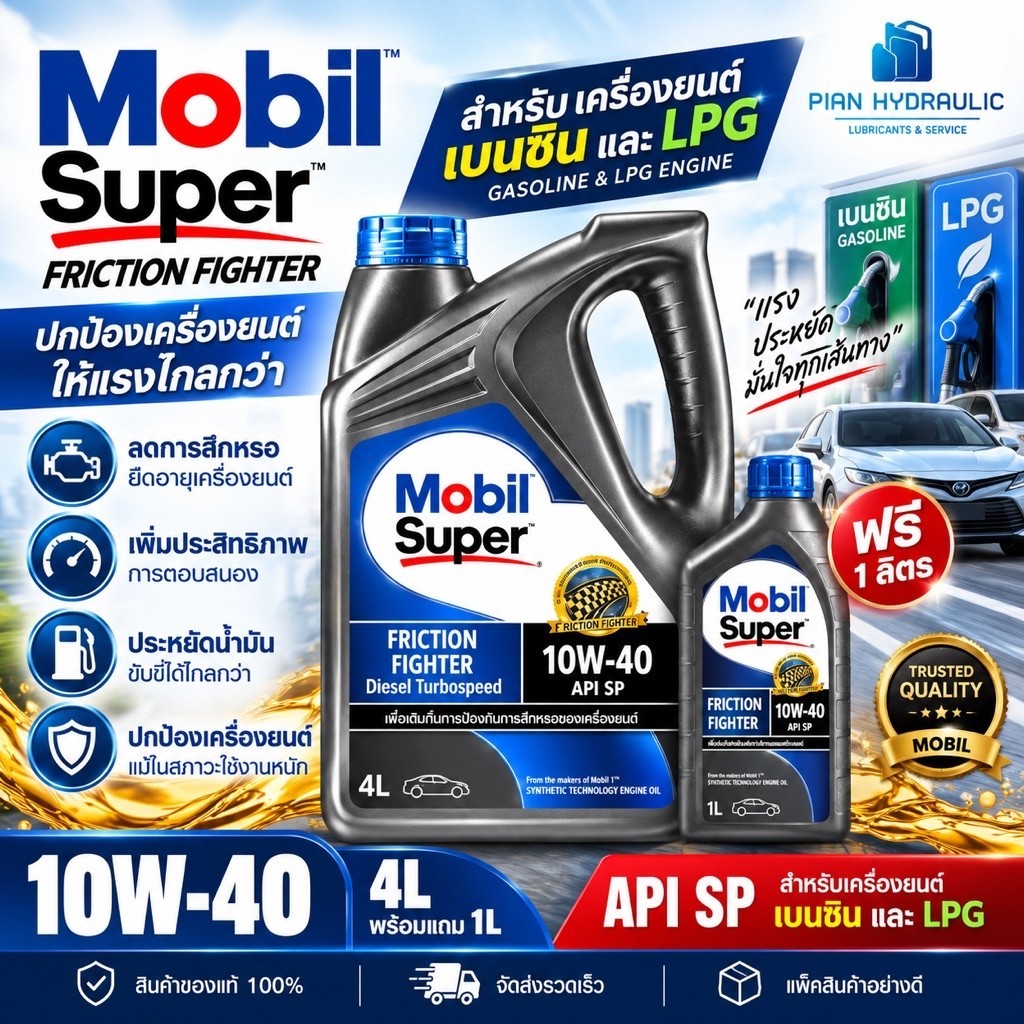 น้ำมันเครื่อง Mobil Super 10w-40.(4+1L)