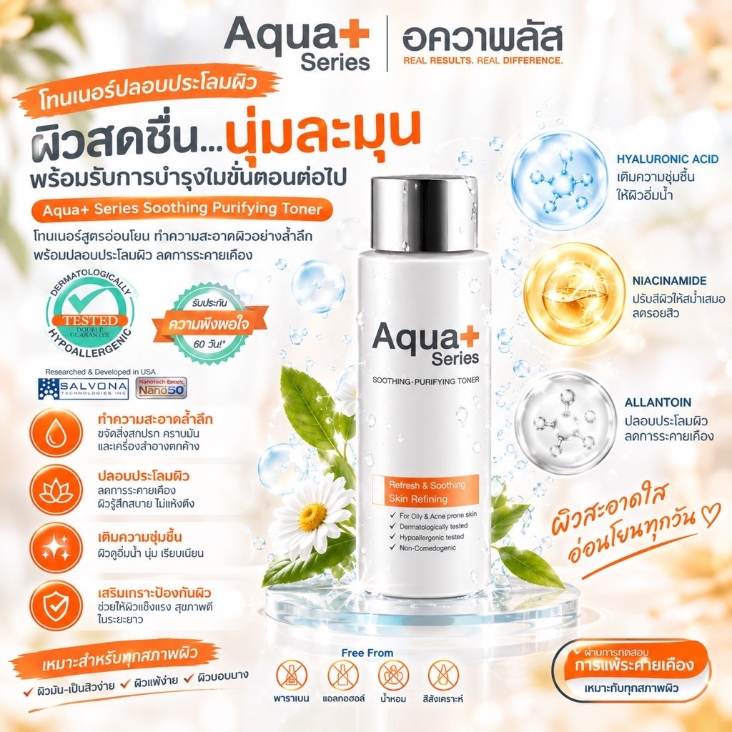 AquaPlus Soothing-Purifying Toner 150 ml. สินค้าแท้100% ส่งฟรี โทนเนอร์ 150 มล.