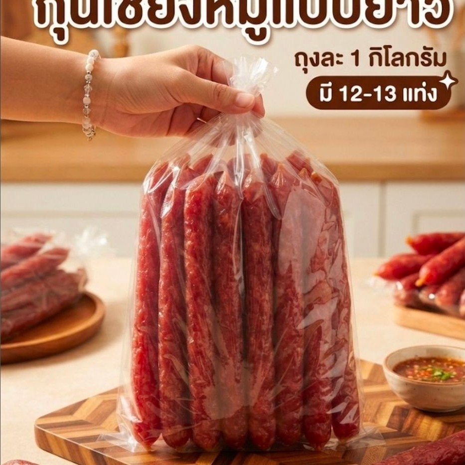กุนเชียงหมูล้วนอย่างดี1กิโลกรัม(เเท่งยาว)