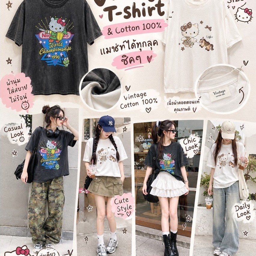 🩶เสื้อยืดผ้าฟอกStyle VintageทรงOversizeTag:Attitude  งานร้านWendy&Co🖤