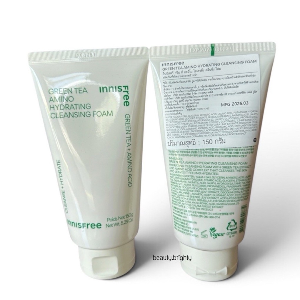 ฉลากไทย/Exp2028 แพ็คเกจใหม่2023 โฟมล้างหน้าชาเขียว Innisfree greentea foam cleanser 150g