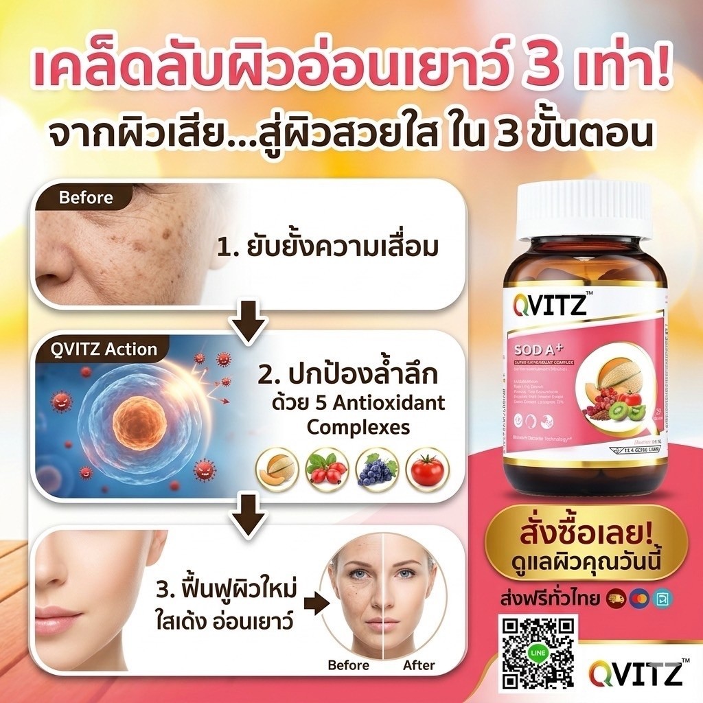 Qvitz Gluta Plus 30 อาหารเสริมบำรุงผิว 30แคปซูล Qvitz The Gluta Plus NEW SOD คิววิท