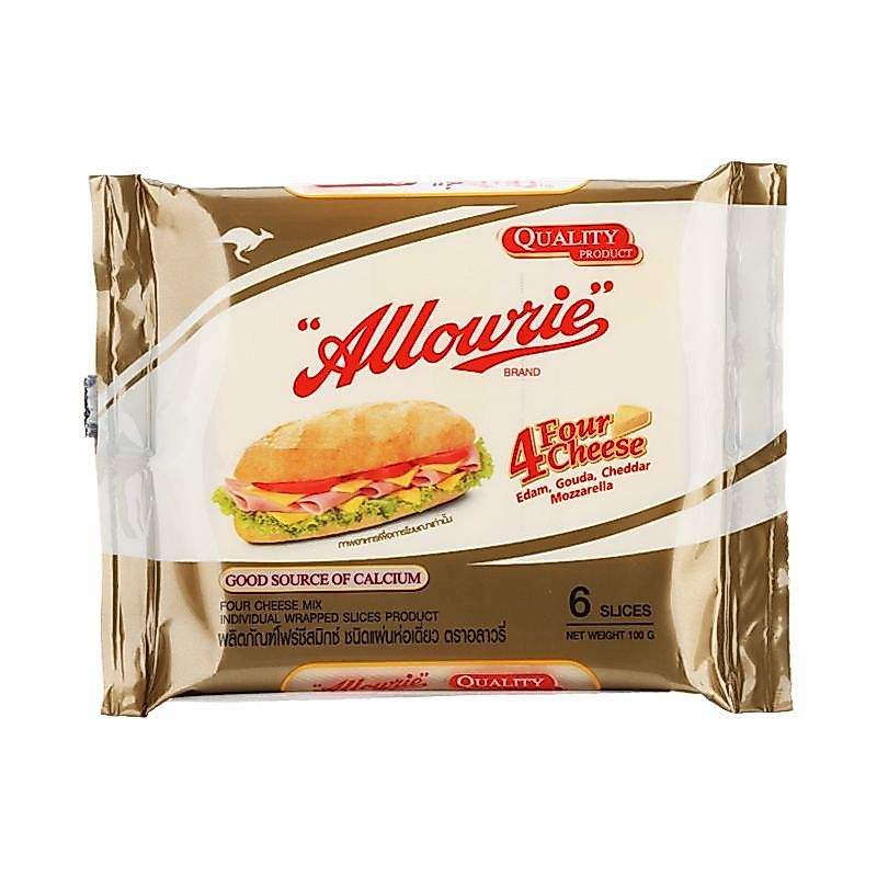 อลาวรี่โฟร์ชีสมิกซ์ชีสสไลด์ 100กรัม Allowrie Four Cheese Mix Cheese Slices 100g.