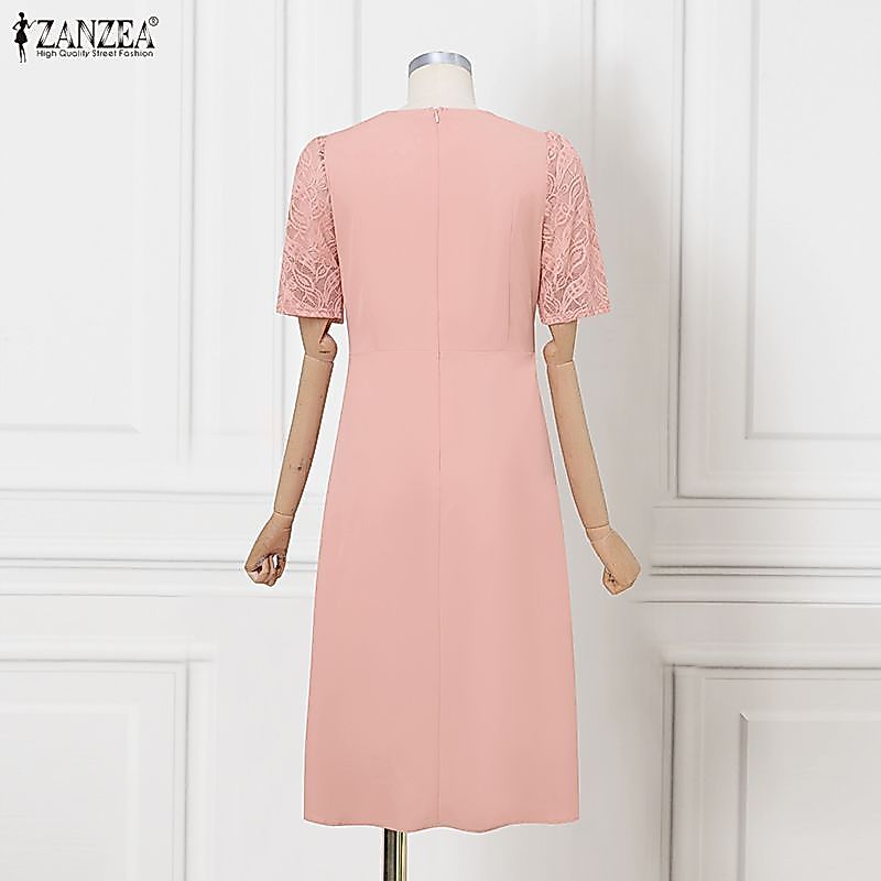 ZANZEA กระโปรงทรง A-line สำหรับผู้หญิง สไตล์เกาหลี งานcrochet ละเอียด พร้อมสายเดรสและเข็มขัดยึดเอว — صورة 8